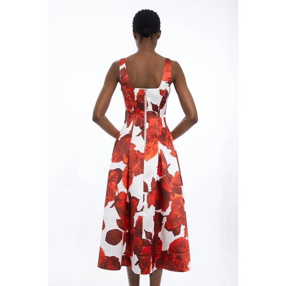Karen Millen Womens Red Rose Floral‎ Twill Prom Dress Sz 4 Holiday Party NWT - Picture 2 of 9